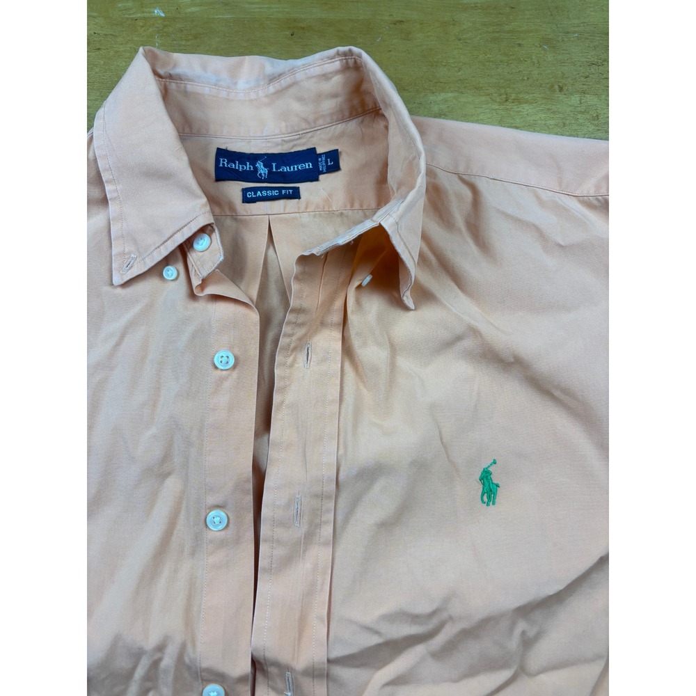 Ralph Lauren Classic Fit Short Sleeve Button Down Shirt Peach Orange Mens L